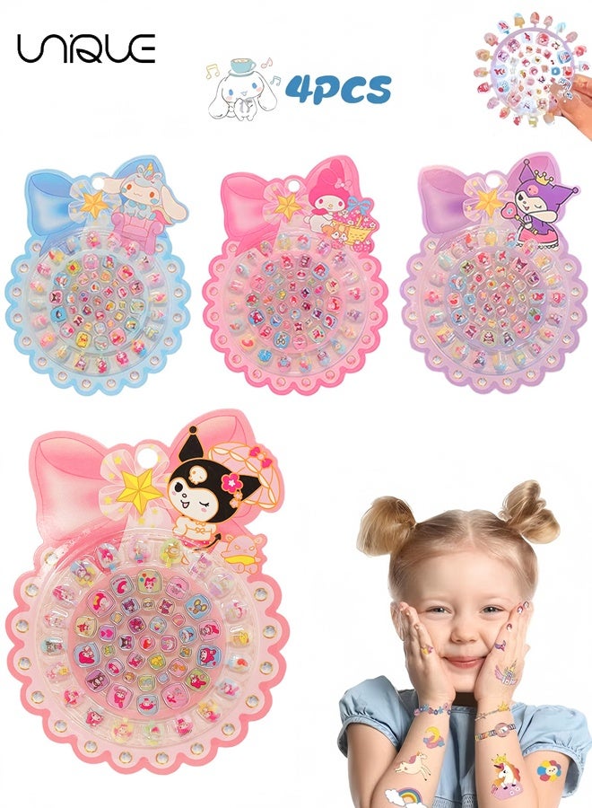 يونيك 4 مجموعات من الأظافر للفتيات - أظافر صناعية للصاق للأطفال، أطراف أظافر قابلة للإزالة برسومات كرتونية لطيفة مع أدوات مانيكير، مجموعة هدايا أظافر كاواي للفتيات - حفلة عيد ميلاد، نشاط فن الأظافر في البيت - Image 1